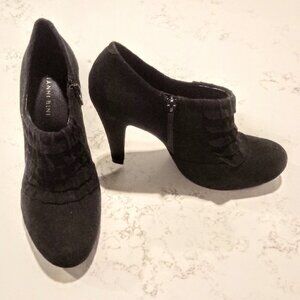 Gianni Bini Black Suede Ruffled Ankle Boots